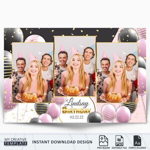 Birthday Photo booth Template, Balloons Photo booth Template, photo booth template, 4x6, Sweet 16, Quinceanera, Anniversary