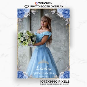 TouchPix Quinceañera 360 Photo Booth Template | 360 Video Overlay | Blue Flowers 360 Video Booth Template | 1072x1440 Touchpix Overlay