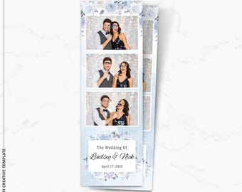 Photobooth Template | Wedding Photo Booth Template | 2x6 strip | Photobooth Overlay | Elegant Blue Wedding Flowers Photo Booth Template