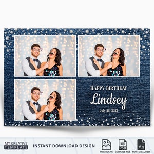 Denim & Diamonds Photo booth Template, Birthday photo booth template, Jeans photo booth template, photobooth template, template 4x6