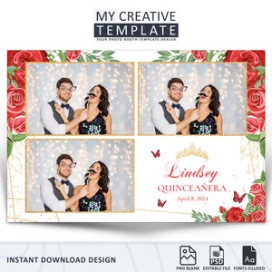 Quinceanera photo booth template, Photo Booth Overlay, Photo Booth Template Birthday, Birthday Photo Booth Template, Sweet 16 Template