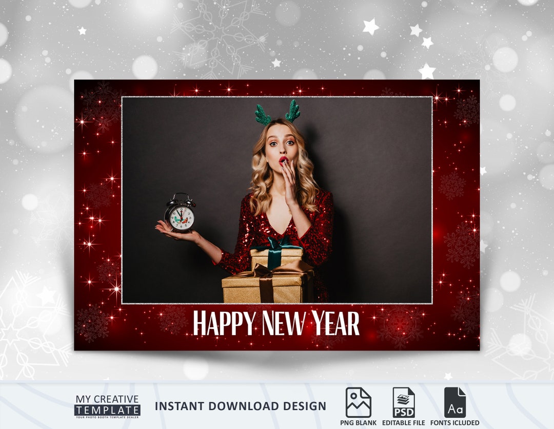 New Year Photo Booth Template, Holiday Photo Booth Template, 4x6 Photo