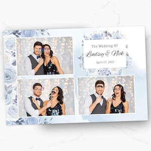 Photobooth Template | Wedding Photo Booth Template | 4x6 Landscape | Photobooth Overlay | Elegant Blue Wedding Flowers Photo Booth Template