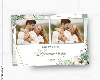 Plantilla elegante para fotomatón de aniversario, superposición floral para fotomatón de boda de 4x6, diseño moderno para despedida de soltera.