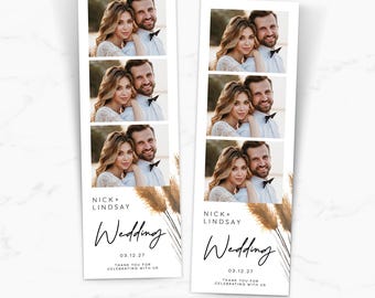 Plantilla minimalista para fotomatón de boda, superposición de fotomatón estilo boho de 2x6, diseño moderno para despedida de soltera.