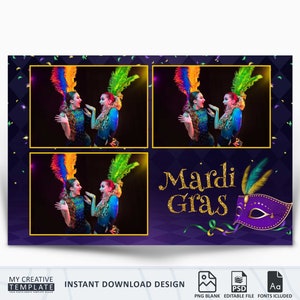 Mardi Gras Photo Booth Template, Masquerade Photo Booth Template, Photo Booth Template 4x6, Carnival Photo Booth Template