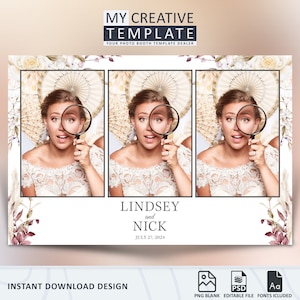 Wedding Photobooth Template, Boho Photobooth Template, Wedding Photo booth Template, photo booth template wedding, Boho Floral, 4x6 Mirror