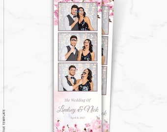Plantilla para fotomatón de boda, superposición de 2x6 con flores de cerezo, diseño para despedida de soltera de primavera