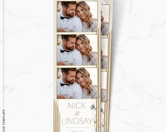 Elegante plantilla para fotomatón de boda, hermosa superposición floral de 2x6, diseño moderno para despedida de soltera.