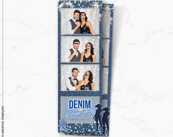 Cowboy Denim and Diamonds Photo Booth Template | Cowgirls Photobooth Template | Birthday Photo Booth Template | 2x6 Strip Photobooth Overlay