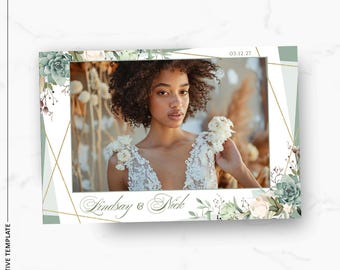 Plantilla elegante para fotomatón de aniversario, superposición floral para fotomatón de boda de 4x6, diseño moderno para despedida de soltera.