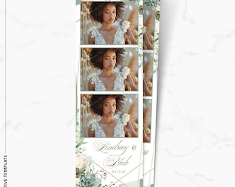 Plantilla elegante para fotomatón de aniversario, superposición floral para fotomatón de boda de 2x6, hermoso diseño para despedida de soltera.