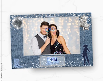 Cowboy Denim and Diamonds Photo Booth Template | Cowgirls Photobooth Template | Birthday Photo Booth Template | 4x6 Photobooth Overlay