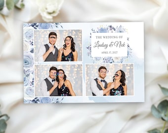Blue Floral Wedding Photobooth Template, 4x6 Elegant Photo Booth Template, Bridal Shower, Baby Shower, Anniversary, PNG PSD Instant Download
