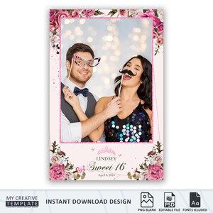 Sweet 16 photo booth template, Photo Booth Overlay, Photo Booth Template Birthday, Birthday Photo Booth Template, Quinceanera Template