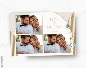 Elegante plantilla para fotomatón de boda, hermosa superposición floral de 4x6, diseño moderno para despedida de soltera