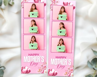 Plantilla para fotomatón del Día de la Madre, plantilla floral rosa para fotomatón, diseño de tira de 2x6, fiesta para mamás, descarga instantánea.