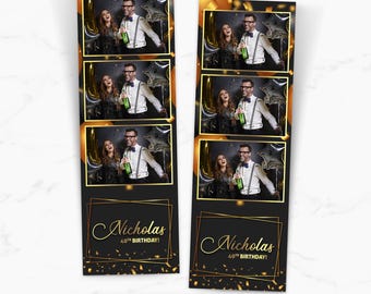 Gold Balloons Photo Booth Template, Glamorous 2x6 Strip Photobooth Layout, Birthday, Corporate event, Graduation, Anniversary Overlay