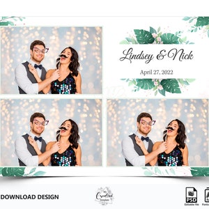 Wedding Photo booth Template, Tropical Leaves Photo booth Template, photo booth template wedding, 4x6, Sweet 16, Bridal Shower, Anniversary