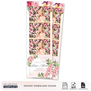 Wedding Photo Booth Template, photo booth template wedding, Floral Wedding Photo Booth Template, photobooth template, strip 2x6