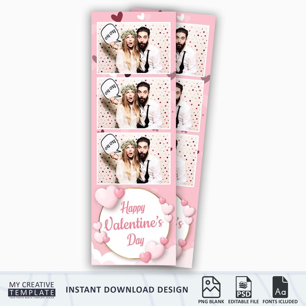 Valentine's Photo booth Template, Valentine's Day Photo Booth Template, Hearts Photo Booth Template 2x6 strip