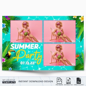 Summer Photobooth Template, Tropical Photo booth Template, 4x6 Photo booth Template, Photo Booth template party, photobooth template