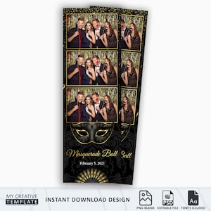 Masquerade Photo Booth Template, Mardi Gras Photo Booth Template, Photo Booth Template 2x6 strip, Photobooth template, photo booth overlay