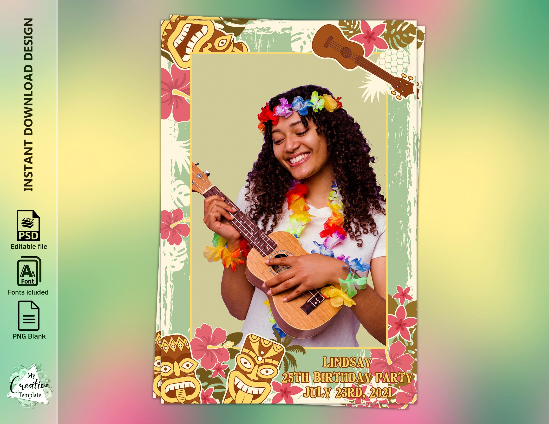 Hawaiian Photobooth Template, Tiki Bar Photo booth Template, 4x6 Photo booth Template, Beach photo Booth template, photobooth template