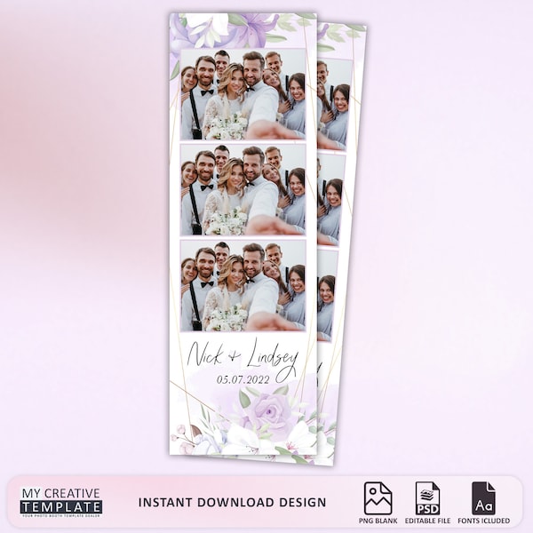 Wedding Photo booth Template, Elegant Photo booth Template, photo booth template wedding, 2x6 strip, photobooth templates