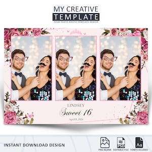 Sweet 16 photo booth template, Photo Booth Overlay, Photo Booth Template Birthday, Birthday Photo Booth Template, Quinceanera Template