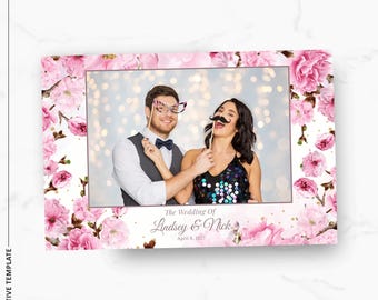 Plantilla para fotomatón de boda, superposición de 4x6 con flores de cerezo, diseño para despedida de soltera de primavera