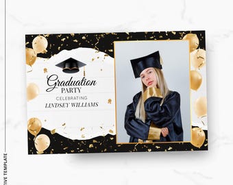 Plantilla para fotomatón de graduación / Superposición para fotomatón de clase / 4x6 / Negro y dorado / PNG, PSD, descarga instantánea