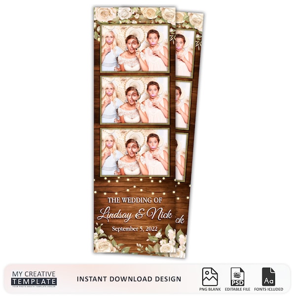Rustic Wedding Photobooth Template, Floral Photobooth Template, 2x6 Wedding Photo booth Template, photo booth template wedding