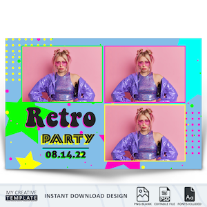 Retro Photo Booth Template, 90&#39;s Photo Booth Template, Photo Booth Template 4x6, Retro Style Photo Booth Template