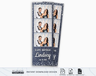 Denim & Diamonds Photo booth Template, Birthday photo booth template, Jeans photo booth template, photobooth template, template 2x6