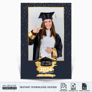 Photo booth Template Graduation, Class of Photobooth Template, Grad party photo booth template, Class of 2024 , 4x6, Navy Blue Graduation