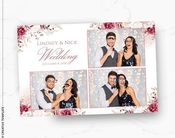 結婚式用フォトブースのテンプレート 4x6 花柄 ダスティピンク