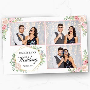Photobooth Template, Wedding Photobooth Template, 4x6 Wedding Photo Booth Template, Pink Flowers Photo Booth Template, Bridal Shower