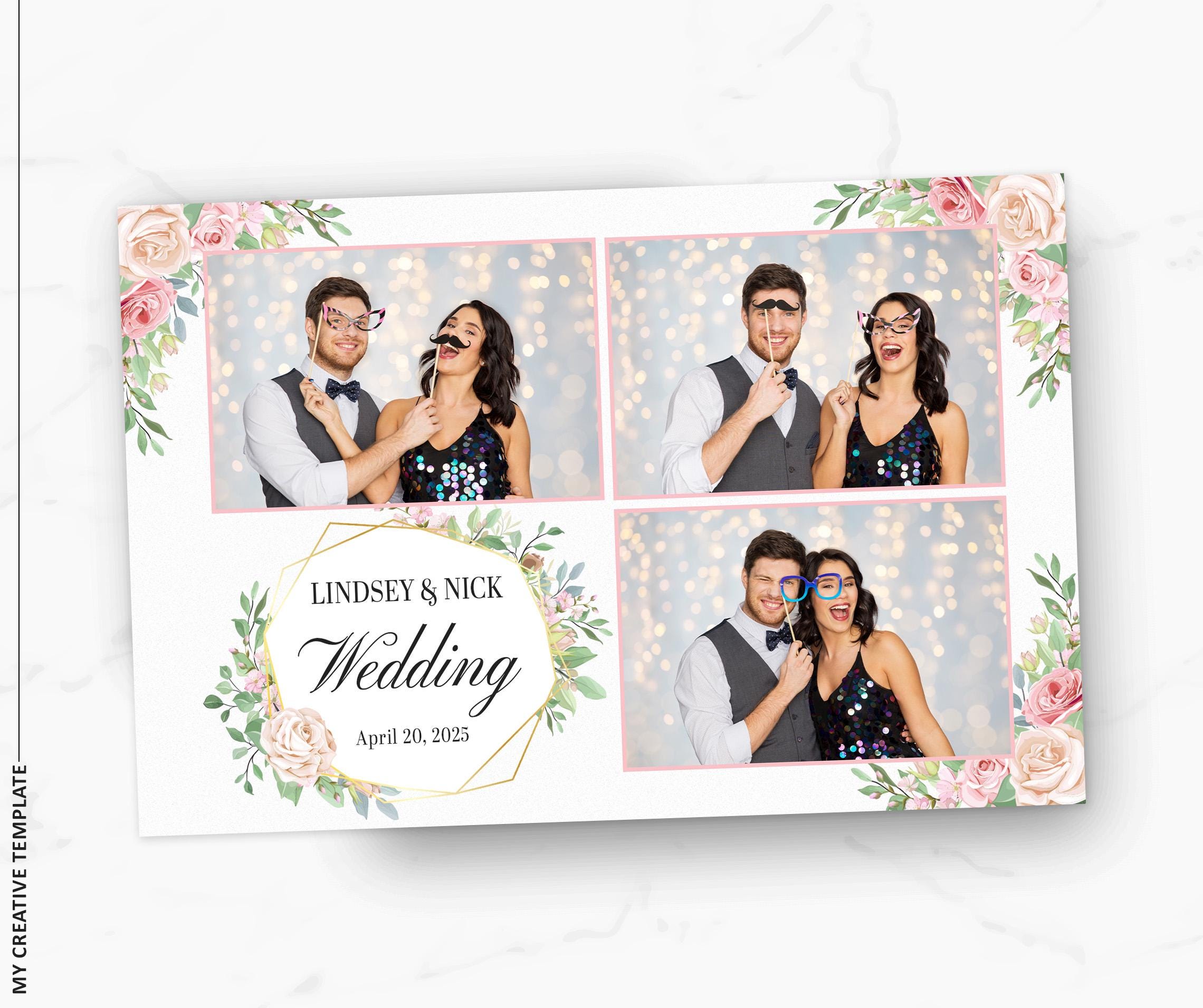 Photobooth Template, Wedding Photobooth Template, 4x6 Wedding Photo Booth Template, Pink Flowers Photo Booth Template, Bridal Shower