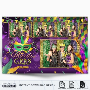 Mardi Gras Photo Booth Template, Masquerade Photo Booth Template, Photo Booth Template 4x6, Carnival Photo Booth Template
