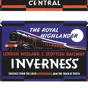 Cartes postales d’art d’étiquette de voyage classique. Lot de 6 dans un bel emballage illustré. Carnet de voyage Pan Am Royal Highlander Train Avion
