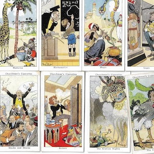 40 Vintage Cigarette Cards - Howlers. 1937. Full Set. Churchman Tobacco cards Trade cards. Historical Figures Jokes Illustrations
