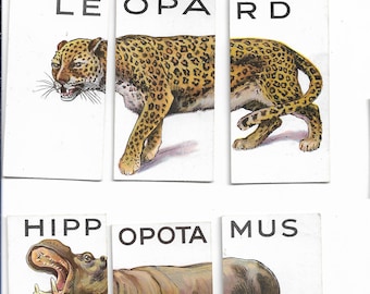 48 Vintage Cigarette Cards - Animalloys - Sectional Animal Cards. 1928. Full Set. Wills Trade cards. Cute Animal Puzzle Antique Gift