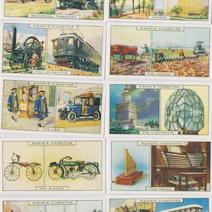 Pasado presente. Reimpresión moderna del juego completo original de 1928 de 25 tarjetas de cigarrillos Edwards, Ringer, Bigg. Regalo británico de historia, tecnología y ciencia.