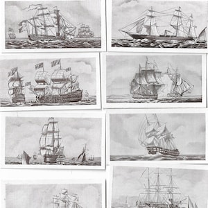 25 Vintage Cigarette Cards - Old Ships (Second Series). 1935. Full Set. Dominion Tobacco cards. Navy Naval Ships Sailing Boats History Gift