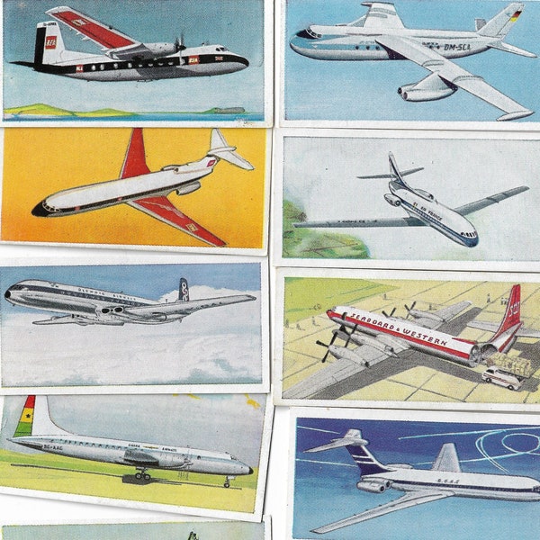 Wings Across the World - Complete Set of 24 Tea Cards Issued by Lyons Tea in 1962. Aviation Planes Jets Airlines Avgeek Gift