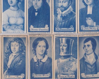 50 Vintage Cigarette Karten - Prominente aus der Britischen Geschichte. 1951. Vollständiges Set. Carreras Turf Tobacco Co..Shakespeare, Raleger, Charles Darwin