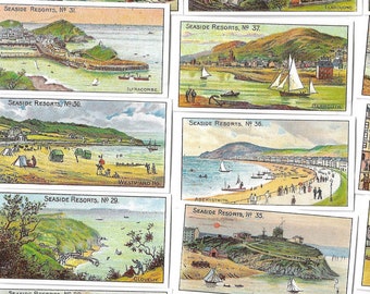 Seaside Resorts. Modern reprint of original 1899 full set of 50 Wills cigarette cards. British Sea side Beach Holiday Views Gift