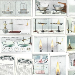 25 Vintage-Zigarettenkarten – Interessante wissenschaftliche Experimente. 1929. Vollständiger Satz. Kirchenmann. Tabakkarten. Wissenschaft, Wissenschaftlergeschenk