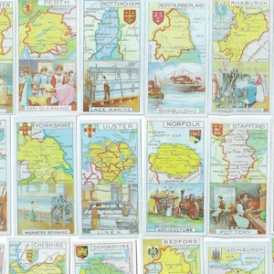 Britse provincies en hun industrieën. Moderne herdruk van de originele volledige set van 25 John PLayer-sigarettenkaarten uit 1914. Geschiedenis Industrieel Groot-Brittannië